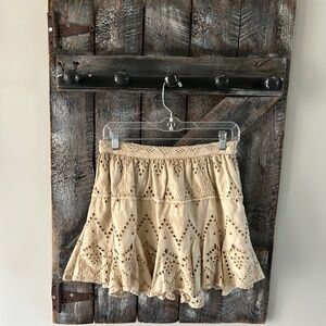 Women's Free People Cream Inlet Skirt w/Factory Fading & Elastic Waist at Back
